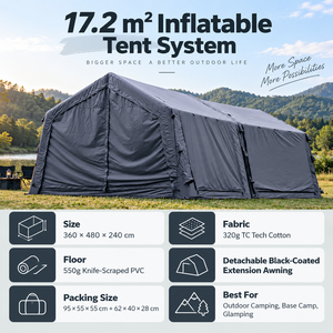 Tente <span class=keywords><strong>gonflable</strong></span> imperméable avec <span class=keywords><strong>auvent</strong></span> détachable 360x480cm, grande tente de camping quatre saisons, 320g TC Tech Cotton Outdoor - Product Image 3