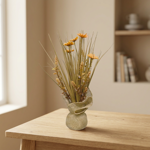 Bouquet rustique de prairie dorée artificielle avec plantes succulentes, fleurs mélangées faites à la main, écologiques et durables - Product Image 3