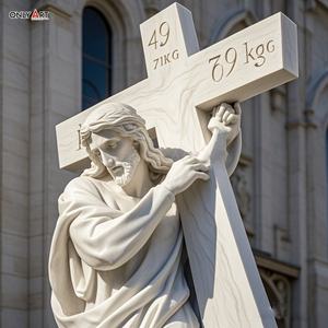 Estatua famosa Católica Cristiana talla <span class=keywords><strong>de</strong></span> piedra grande <span class=keywords><strong>segunda</strong></span> estación Jesús lleva Cruz mármol blanco Jesús 14 estaciones escultura - Product Image 5