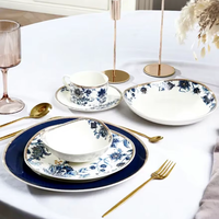 Service de table Triangle 20 pièces en porcelaine fine avec incrustations dorées, compatible lave-vaisselle, pour 4 personnes, idéal pour cadeaux d'affaires