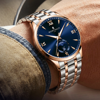 Montre automatique mécanique pour homme, étanche 3 ATM, lumineuse rose et bleue, affichage de la date et du jour, boîtier en alliage 42 mm, vente en gros
