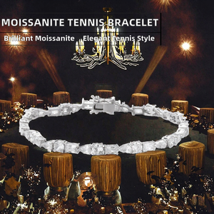 Bracelet tennis vintage en moissanite blanche VVS de laboratoire, taille poire, certifié IGI, plaqué or rose, sertissage griffe, bijoux fins - Product Image 2