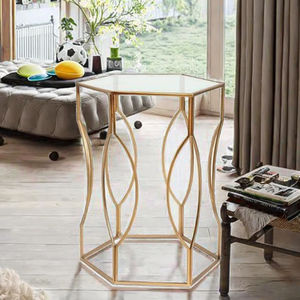 Table basse moderne en métal avec structure en fer et plateau en verre, design réglable - Product Image 3