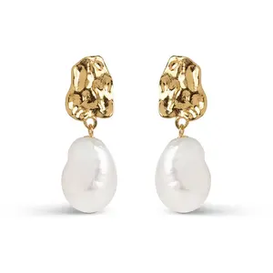 Milskye Fashion Luxury Original Classic 18k Gold Plated 925 Silver Pearl Wave Stud Earrings