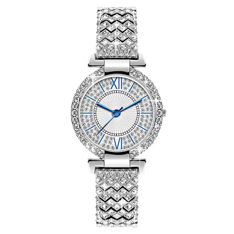 Relógio de quartzo feminino com diamantes, conjunto de pulseiras para mulheres, relógio de quartzo totalmente em diamante, ideal para mulheres, 2024, venda imperdível