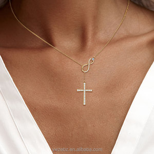 Perhiasan Fashion Kristen Religius Perak 925, Kalung Liontin Salib Infinity & Iman Harapan Berhiaskan Moissanite Bulat untuk Wanita - Product Image 6
