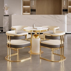 Modern Luxury Cafe Salon Visitor Golden Metal Upholstered <strong>Tub</strong> Leather <strong>Dining</strong> Armchair <strong>Chairs</strong> for Sale - Product Image 4