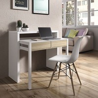 Bureau d'ordinateur extensible moderne minimaliste en chêne blanc, gain de place, avec rangement en MDF, conforme aux normes EN71 et ASTM D6007, fabrication OEM.