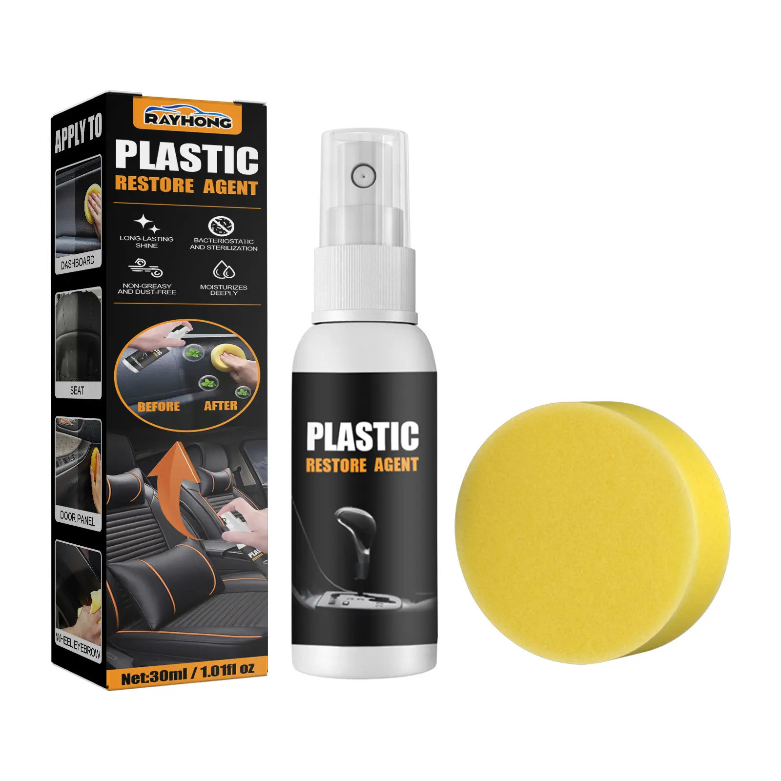 30Ml Auto Plastic Renovatie Agent Auto Interieur Onderhoud Vernieuwen Dashboard Polijsten Spray Plastic Herstelmiddel