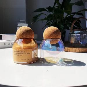 8 Ounce 10oz 12oz <strong>Amber</strong> Heat Resistant Glass <strong>Candle</strong> Holders Lanterns <strong>Candle</strong> <strong>Jars</strong> With Cork Ball Lids for Soy Wax Making - Product Image 5