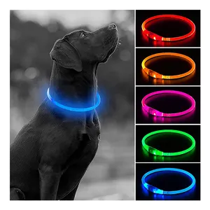 Contoh Gratis Kalung Anjing Glowing TPU Dapat Dipotong Kalung Anjing USB Dapat Diisi Ulang LED Kalung Anjing