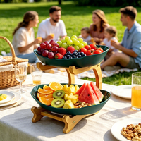 2-laags bamboe standaard PP fruit schaal set dubbele laag fruit serveerschaal voor thuis keuken aanrecht snack snoep presentatie