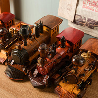 Set Kereta Kayu Vintage Eropa yang Laris Manis. Dekorasi Rumah Kreatif Model Kereta Api untuk Meja. Kerajinan Kayu.