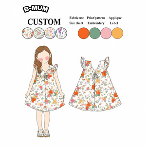 Robe en coton à imprimé floral vert tendance pour filles de 2 à 6 ans avec col en V, manches volantées et nœud décoratif sur la poitrine pour le quotidien - Product Image 2