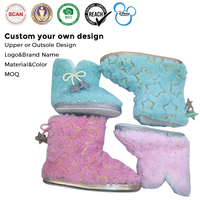 Chaussons d'intérieur chauds en peluche à motif étoile bleue pour femmes, conformes à la norme californienne Prop 65, faible MOQ, vente en gros