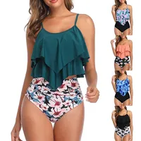महिलाओं के लिए बिकनी दो टुकड़ा डबल मग़ज़ी शीर्ष के साथ उच्च Waisted Ruched नीचे Tankini सेट Swimwear के स्नान सूट प्लस आकार
