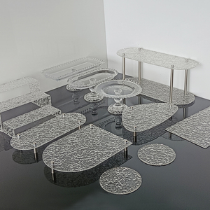 Support de présentation moderne en verre acrylique pour desserts et gâteaux avec texture ondulée pour mariage, fiançailles, pause thé - Product Image 3