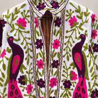 Blouson Bomber Femme en Velours Brodé Suzani Style Ethnique Ouzbek Vintage Doublure Coton Respirante Vêtement d'extérieur Classique B2B