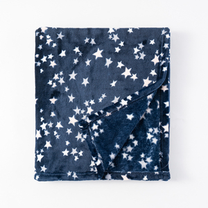 Couverture de réception pour nouveau-né en flanelle douce, imprimée numériquement avec des étoiles, <span class=keywords><strong>bleu</strong></span> foncé, écologique, qualité garantie, idéale comme cadeau pour bébé - Product Image 1