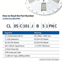 Condensateur céramique SMD 0402 1005 métrique MLCC 100pF 50V C0G ±5% CL05C101JB51PNC pour appareils IoT AEC-Q200