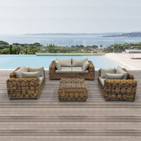 Modernes Outdoor-Freizeitmöbel-Set Wasserfestes Holz-Rattan-Sofa für Garten, Innenhof, Gastronomie, Hotels und Parks