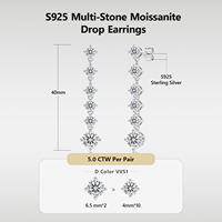 Anting-anting gantung model chandelier berlian moissanite VVS buatan laboratorium, bersertifikat GRA, berlapis emas, perak S925, untuk wanita.