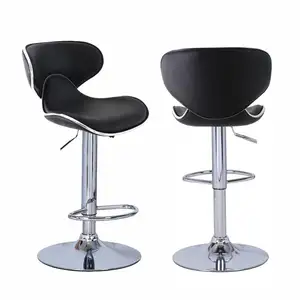 OEM Italy stylish Modern top grade black Adjustable Cheap PU Leather Seats Bar Stools Chair with Back and round steel base