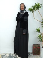 Abaya Femme Hiver en Velours Chaud Plissé à Fermeture Boucle, Robe Musulmane pour l'Aïd et Réunions Familiales Formelles, Vente Chaude, OEM & ODM