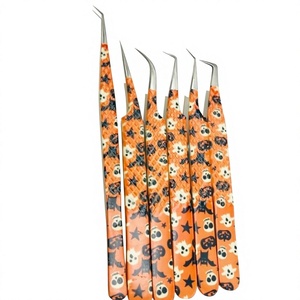 Pince à cils Halloween Orange en papier enduit, avec pointe argentée brillante et poignée diamantée, lot de 6 pointes différentes - Product Image 5