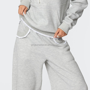 <span class=keywords><strong>Pantaloni</strong></span> <span class=keywords><strong>Larghi</strong></span> Grigi all'Ingrosso, Joggers da Donna <span class=keywords><strong>con</strong></span> Dettagli in Pizzo e Volant - Product Image 5