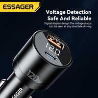 Cargador de Coche ESSAGER Serie FSJ-009 de Aleación de Aluminio 12V - 24VPPS PD3.0 USB Tipo-C 120W para Carga Rápida de Celulares