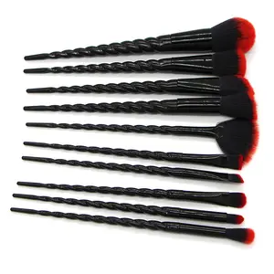 Logo personalizzato strumenti cosmetici di buona qualità 10 pz nero unicorno Set di pennelli trucco capelli rossi stile gotico pennello per il trucco con borsa nera