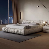 Couverture moderne en tissu de cuir véritable Cadre de lit et tête de lit King Size