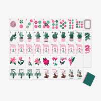 Jeu de Mahjong américain en acrylique bicolore double couche, tuiles blanches avec bord rose et vert, motif tropical brillant, Mahjong personnalisé