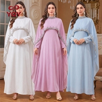 Robe de soirée élégante en deux pièces avec cape, sertie de diamants, pour femmes, robe de bal maxi
