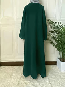 Ensemble Abaya pour femmes musulmanes du Moyen-Orient, couleur unie, manches longues, respirant, avec décoration en dentelle, pour le Ramadan, à porter au quotidien, coupe ample - Product Image 3