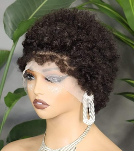 Perruques courtes bouclées en <span class=keywords><strong>cheveux</strong></span> humains, vente en gros, avec closure 13x4, lace frontal pré-épilé, ligne de <span class=keywords><strong>cheveux</strong></span> 4C, couleur naturelle, pour femmes - Product Image 2