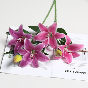Flores Artificiales de Lirio Lichao, 2 Flores 1 Capullo, PVC Suave, Realistas, Decoración Nórdica para el Hogar, Accesorios para Bodas - Product Image 4