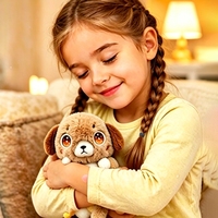 Peluche électronique AI chien mignon avec grands yeux lumineux, jouet interactif rechargeable pour enfants