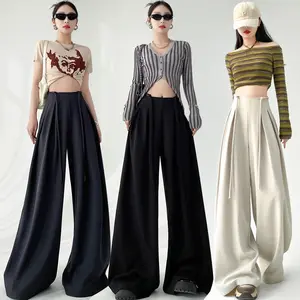 Calças largas para mulheres, calças casuais de cintura alta com pés grandes, calças soltas e largas, calças de mão larga para o chão, moda feminina, atacado