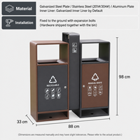 Poubelle extérieure à double compartiment en métal pour le recyclage des déchets avec seau intérieur amovible pour les parcs, les places publiques et les zones publiques