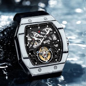 Montre de luxe pour homme en fibre de carbone avec tourbillon squelette, cristal saphir, réserve de marche de 48 heures, montre mécanique avec bracelet en caoutchouc - Product Image 4
