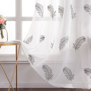 Rideaux à œillets en gros pas chers, 1 pièce, broderie de plumes, rideaux transparents <span class=keywords><strong>pour</strong></span> <span class=keywords><strong>cuisine</strong></span>, chambre à coucher, salon - Product Image 4