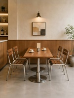 Ensemble table et chaises de salle à manger haut de gamme personnalisable en acier inoxydable et bois massif, style rétro, pour quatre personnes, type banquette, pour restaurants