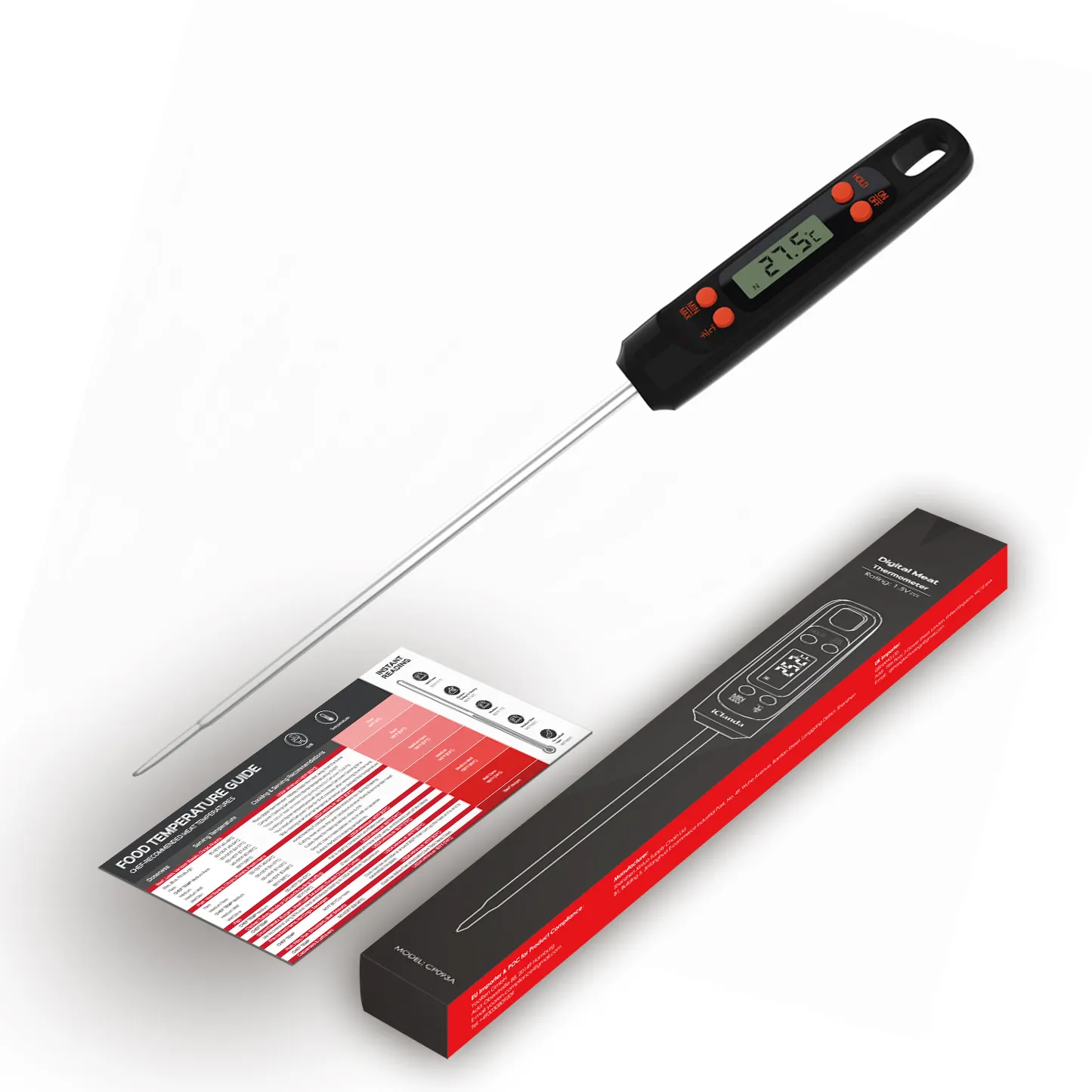 Termómetro Digital electrónico de alimentos para el hogar y el aire libre, medidor de temperatura 304 de acero inoxidable para barbacoa y hornear