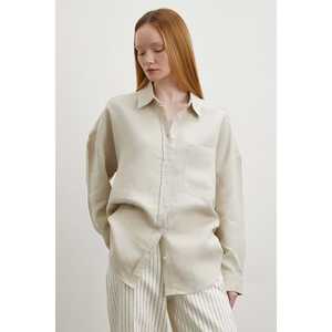 Camisa de Lino para Mujer, Color Piedra, Estilo Minimalista, Blusa con Botones, Uso Diario, Estilo Sencillo - Product Image 3