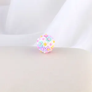 Cuentas redondas de chicle SOJI de 20mm con forma de flor de girasol, arcilla de polímero, cuentas mixtas de flores sueltas, cuentas de flores 3D para hacer bolígrafos