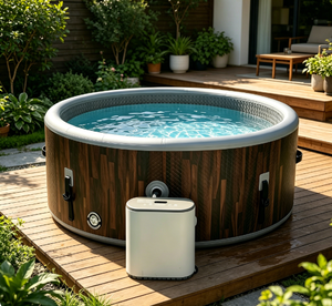 <span class=keywords><strong>Piscine</strong></span> de nage à contre-courant moderne pour 4 personnes, spa extérieur à économie d'énergie, bain à remous massant pour jardin domestique - Product Image 1