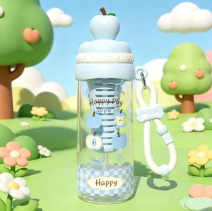Leakproof Portable Sports Water Bottle with Straw & <b>Tea</b> <b>Infuser</b>, Cute Apple Shaped Plastic Tumbler for Outdoor Office Home use - Product Image 4