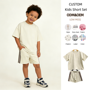 Conjunto de Camiseta y Pantalones Cortos para Niños y Niñas, 95% Algodón, 5% Elastano, Atuendo Popular para Niños - Product Image 1